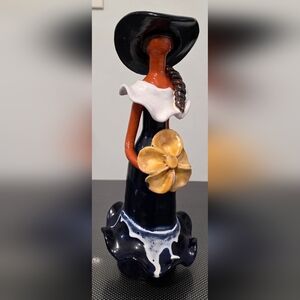 Woman Sculpture Art Deco Terra Cotta Clay HAND PAINTED 12"in